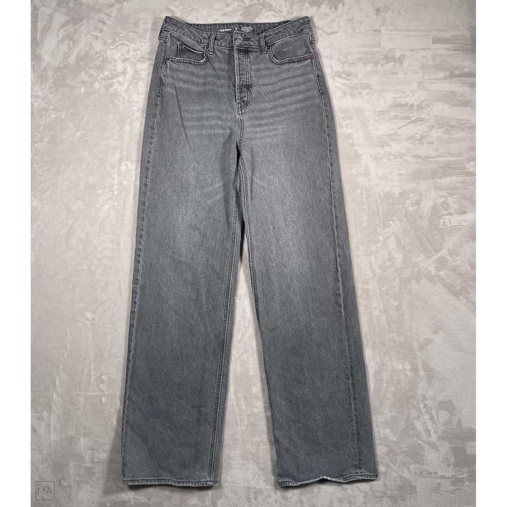 Old Navy Women's Jeans Extra High Rise Sky Hi Wide Leg Denim 10 Tall Gray